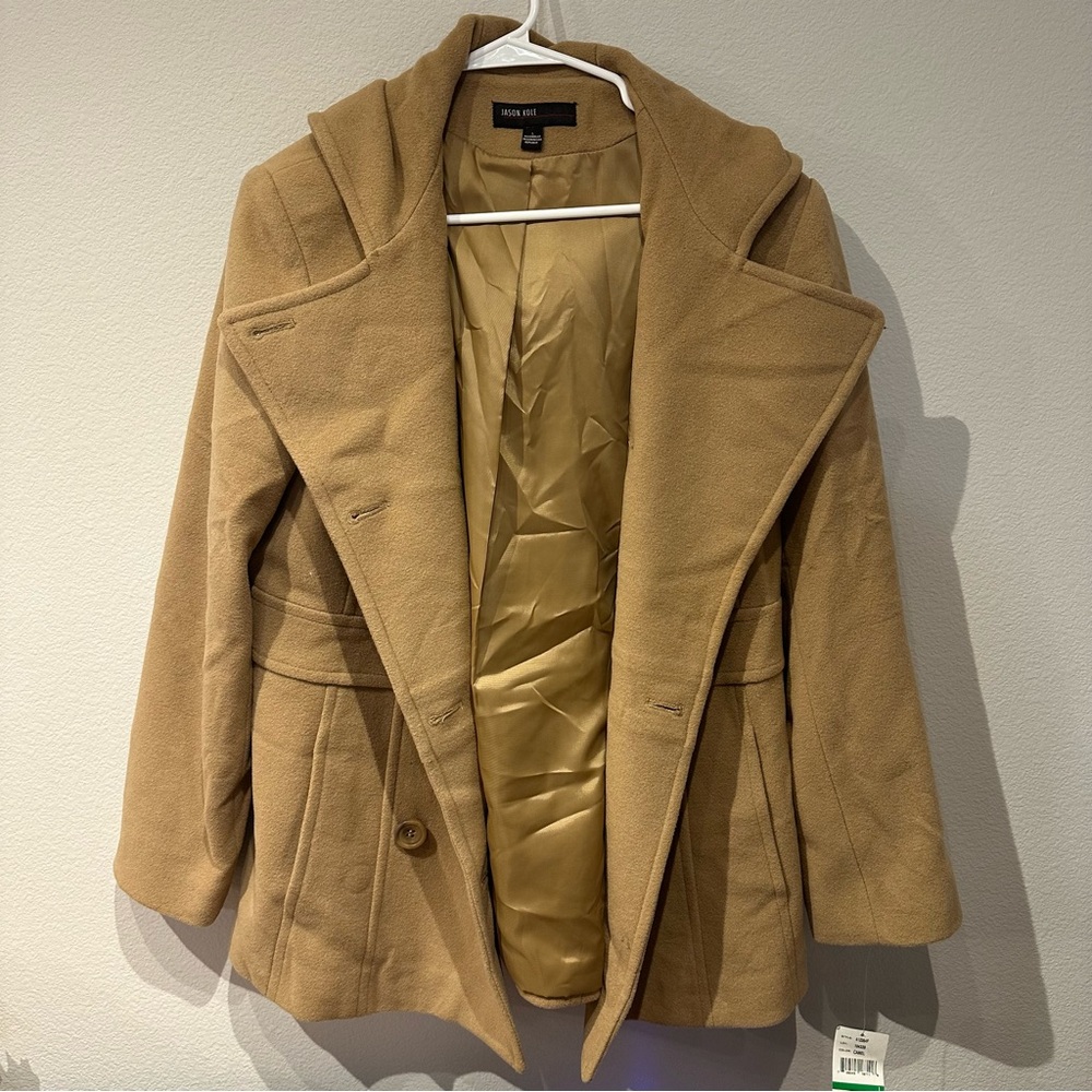 NWT Jason Kole Wool Blend Camel Pea Coat‎ Size Large